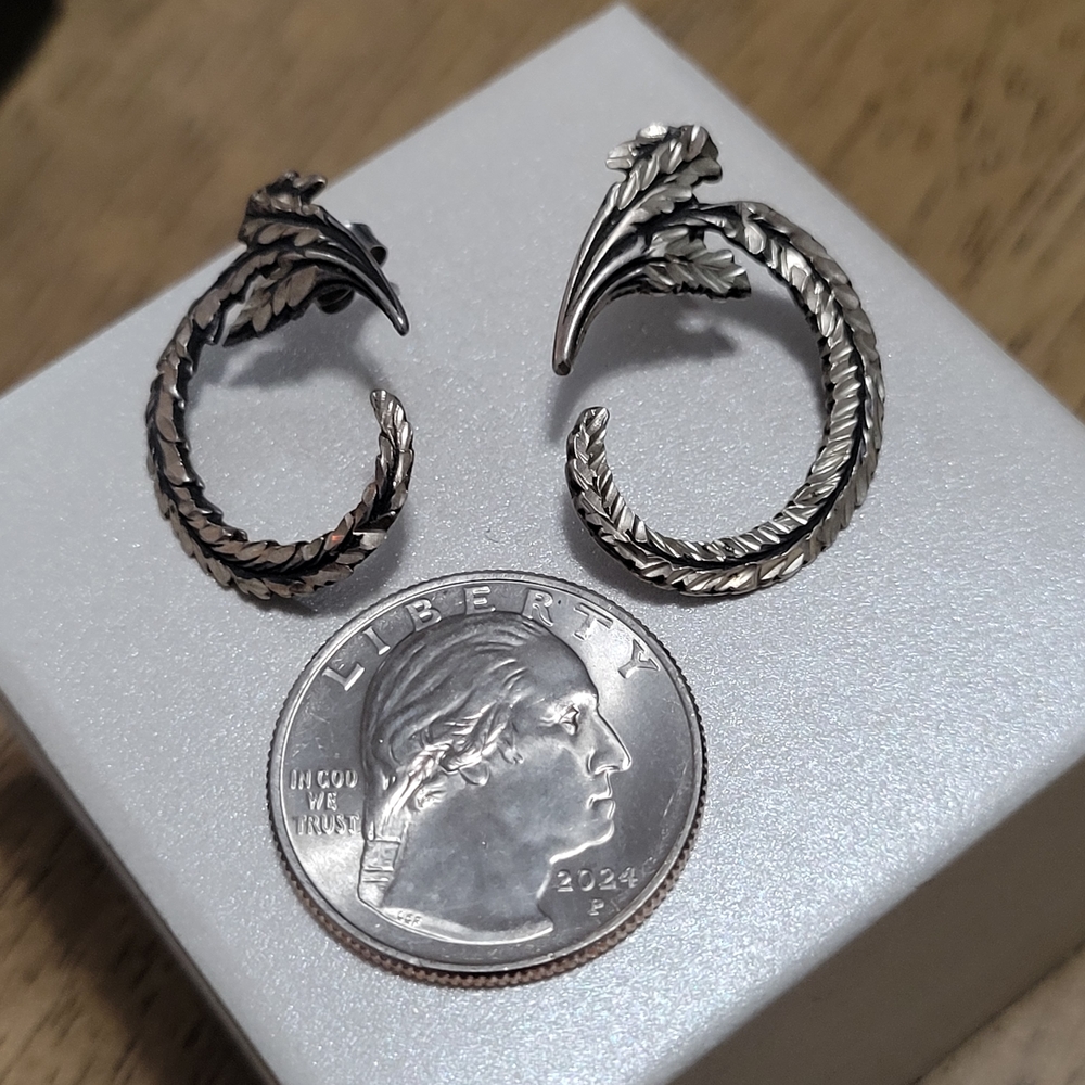 Sterling Silver Leaf Hoop Earrings